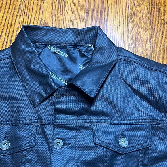 VALABASAS Men's Black Waxed Denim Moto Jacket Size S Button Up Coat Cotton - Picture 2 of 13